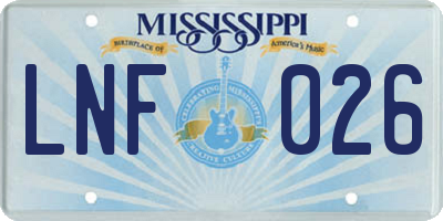 MS license plate LNF026