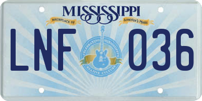 MS license plate LNF036