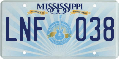 MS license plate LNF038