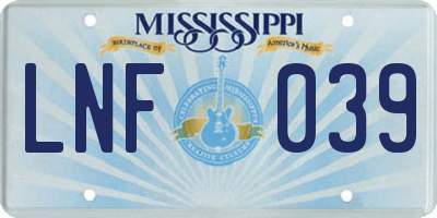 MS license plate LNF039