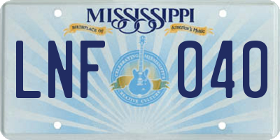 MS license plate LNF040