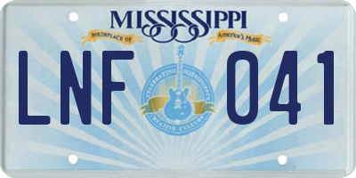 MS license plate LNF041