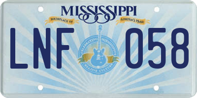 MS license plate LNF058