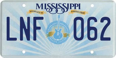 MS license plate LNF062