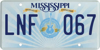 MS license plate LNF067