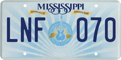MS license plate LNF070