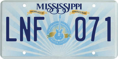 MS license plate LNF071