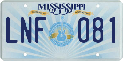 MS license plate LNF081
