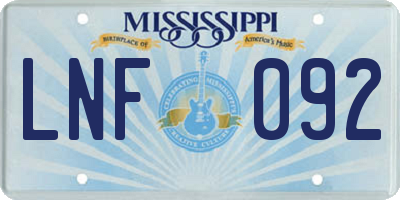 MS license plate LNF092