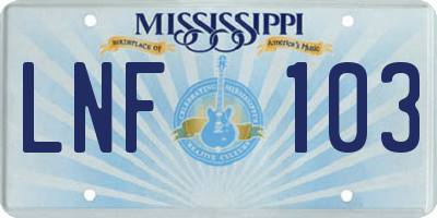MS license plate LNF103