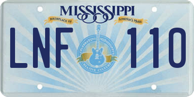 MS license plate LNF110