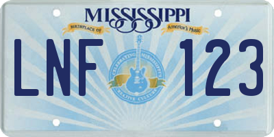 MS license plate LNF123