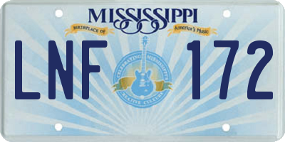 MS license plate LNF172
