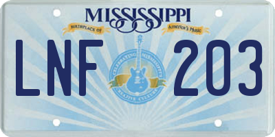 MS license plate LNF203