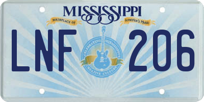 MS license plate LNF206