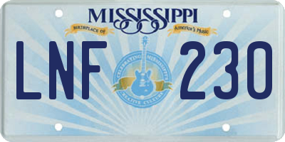MS license plate LNF230
