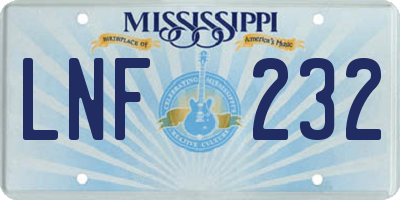 MS license plate LNF232
