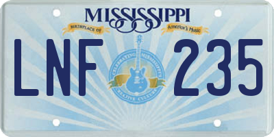 MS license plate LNF235