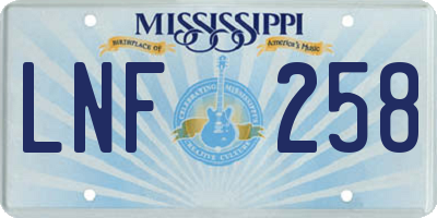 MS license plate LNF258