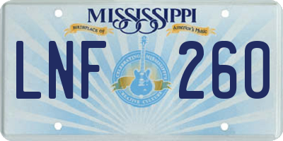 MS license plate LNF260