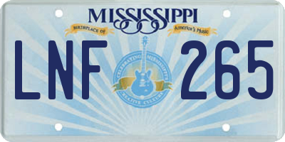 MS license plate LNF265