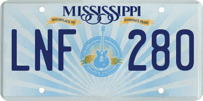 MS license plate LNF280