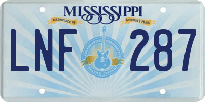 MS license plate LNF287