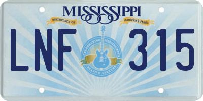 MS license plate LNF315