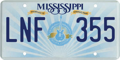 MS license plate LNF355