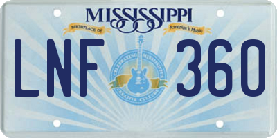 MS license plate LNF360