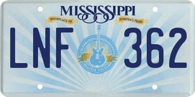 MS license plate LNF362