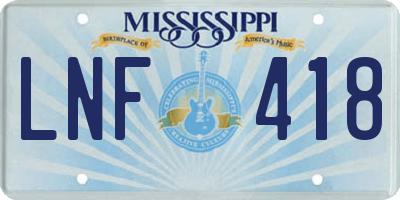 MS license plate LNF418