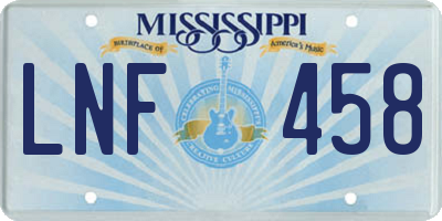 MS license plate LNF458