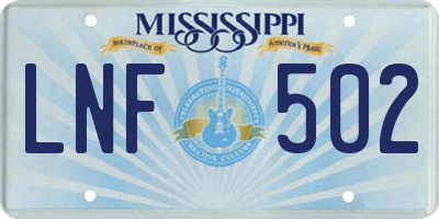 MS license plate LNF502