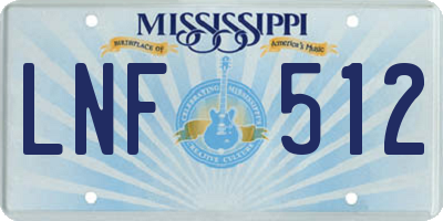 MS license plate LNF512