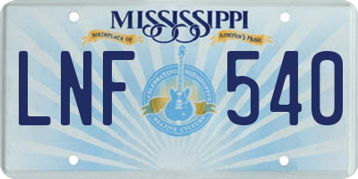 MS license plate LNF540