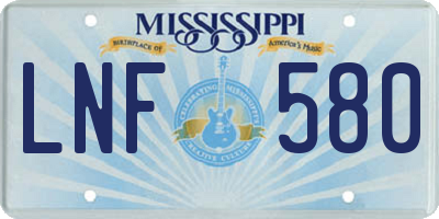 MS license plate LNF580