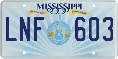 MS license plate LNF603