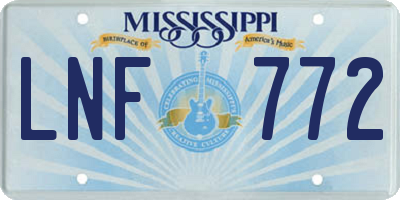 MS license plate LNF772
