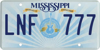 MS license plate LNF777