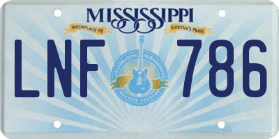 MS license plate LNF786
