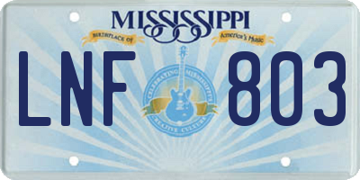 MS license plate LNF803