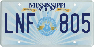 MS license plate LNF805
