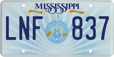 MS license plate LNF837