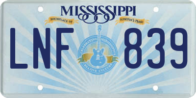 MS license plate LNF839