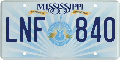 MS license plate LNF840