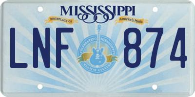 MS license plate LNF874