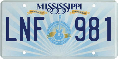 MS license plate LNF981