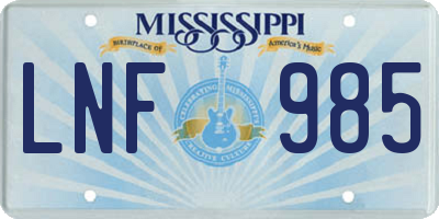 MS license plate LNF985