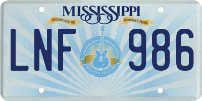 MS license plate LNF986